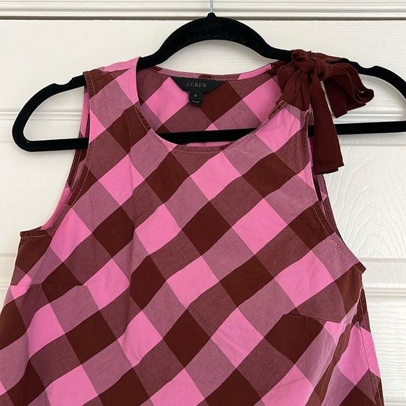 J.CREW Pink Bow-Shoulder Gingham Check Plaid Tank - Picture 3 of 7